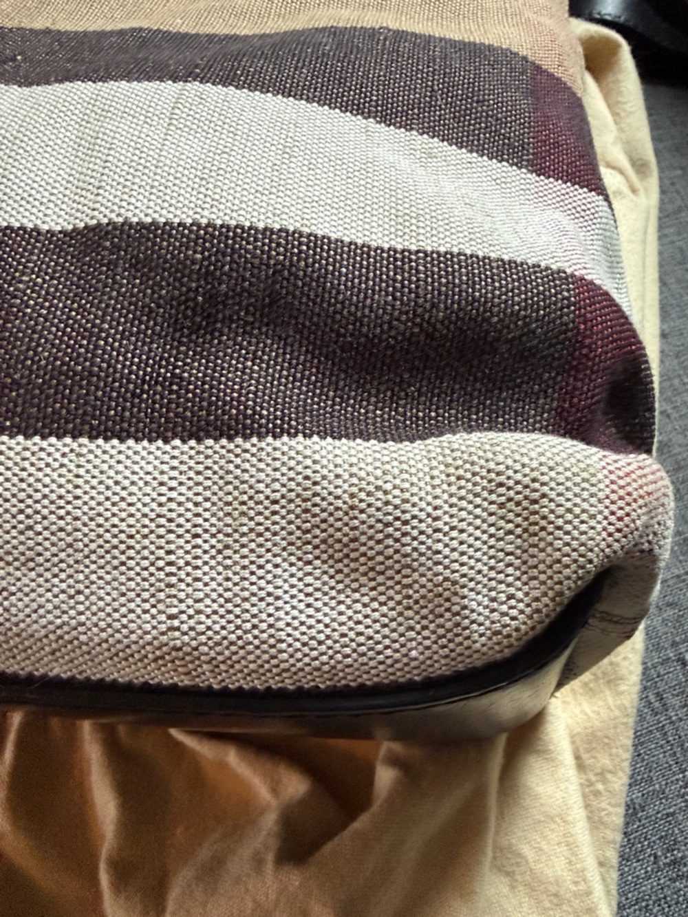 Burberry Beige Plaid Canvas Tote with Black Trim and Red Accent - Picture 7 of 12